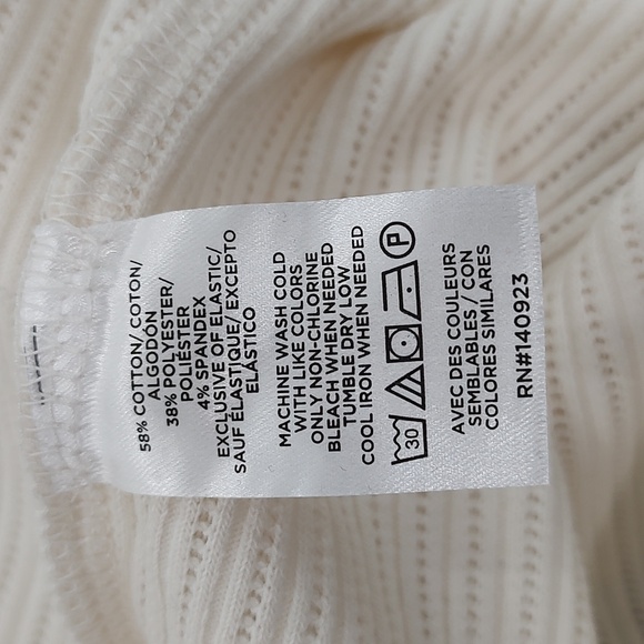 New LOFT Ribbed Cream w/ Black Ruffle Trim High Neck Long Sleeve Pull On Top XXL - Picture 9 of 9